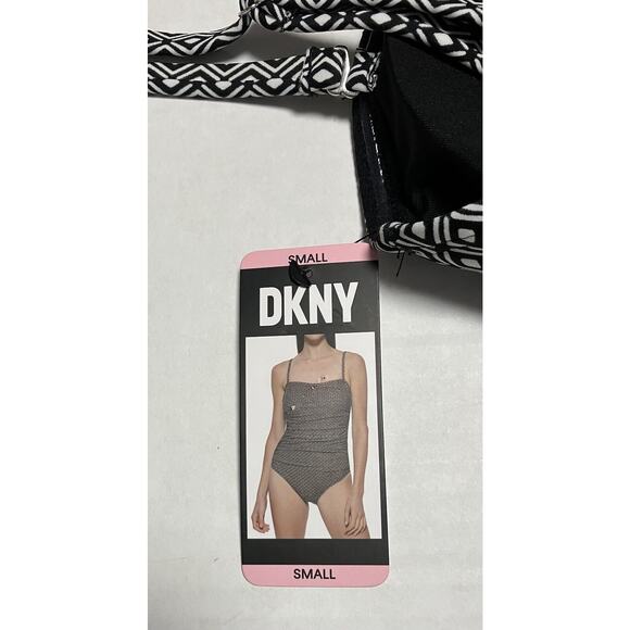 Womens DKNY 1-Piece B&W Swimsuit Swimwear Modest Lined Removable Straps Cups S - Picture 10 of 15